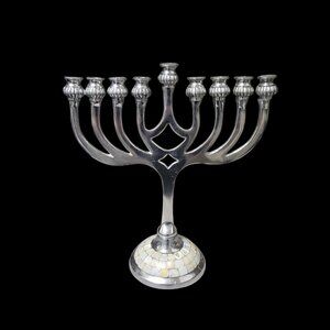 Pier 1 Imports Stainless Steel and Mother of Pearl Mosaic Menorah - EUC!!!!